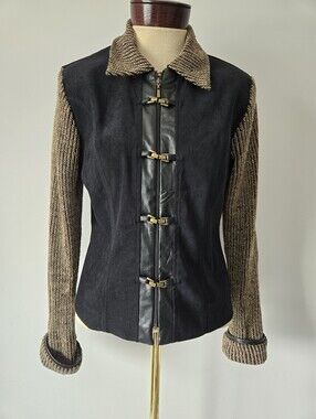 Joseph Ribkoff Vintage Black Jacket With Knit Collar And Sleevea. Size 8